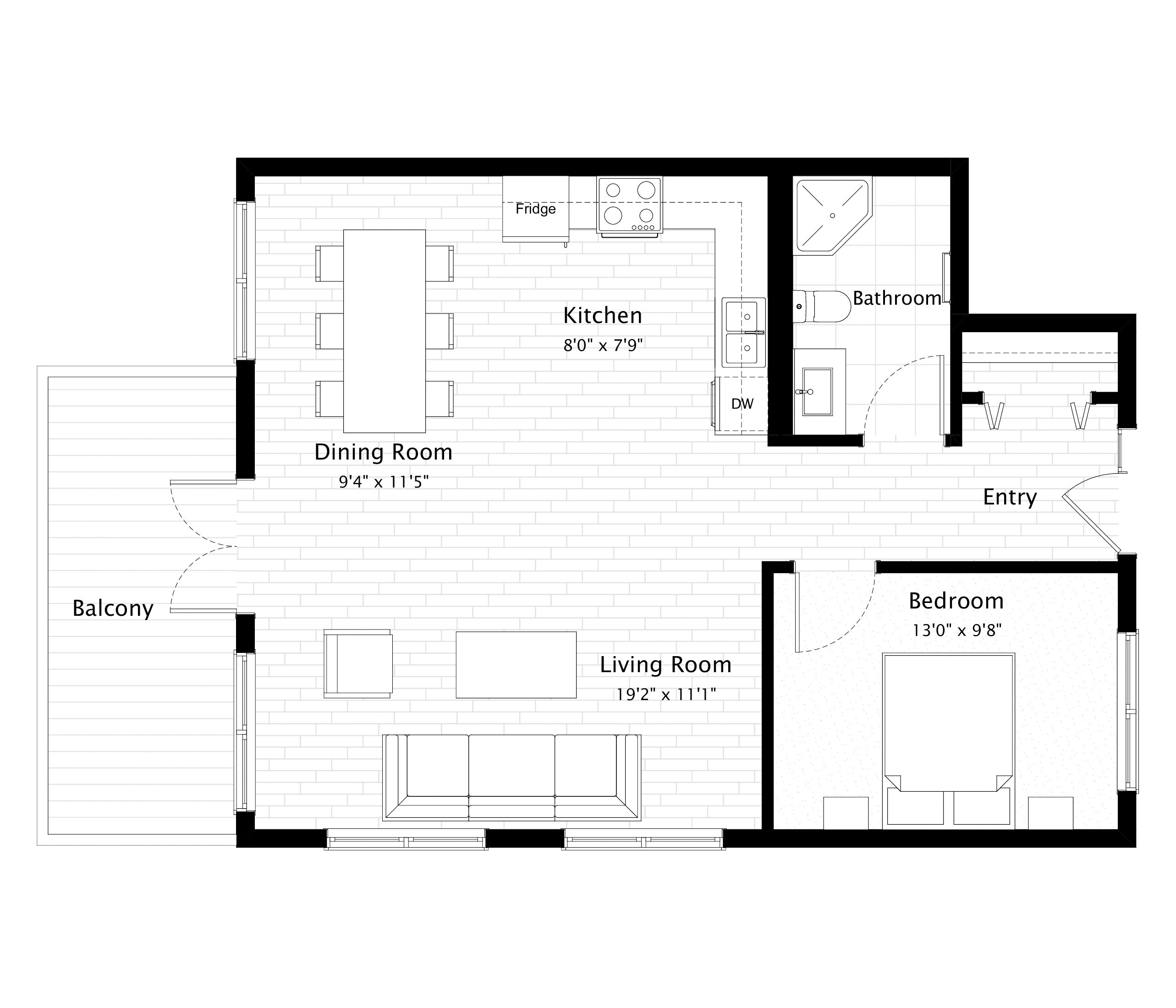 Example 2D floor plan with furniture layout